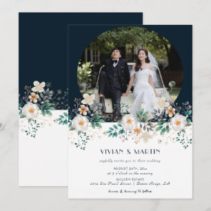 Aquarellblume tief im Traum Foto Hochzeit Einladung