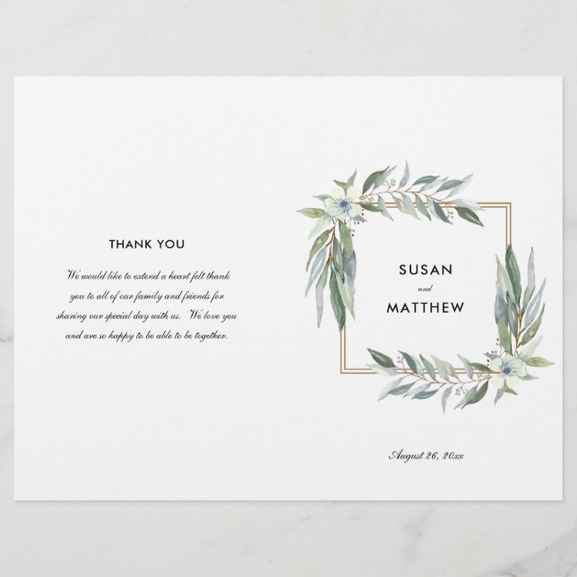 Aquarellblume und Grüntöne, geflochtenes Programm Flyer (Vorne)