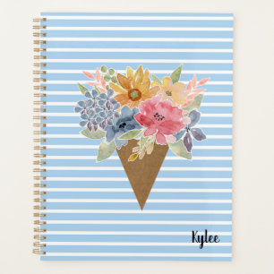 Aquarellblume und Streifen Planer
