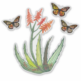 Aquarellblume Vera Sukkulente Blume Schmetterlinge Aufkleber