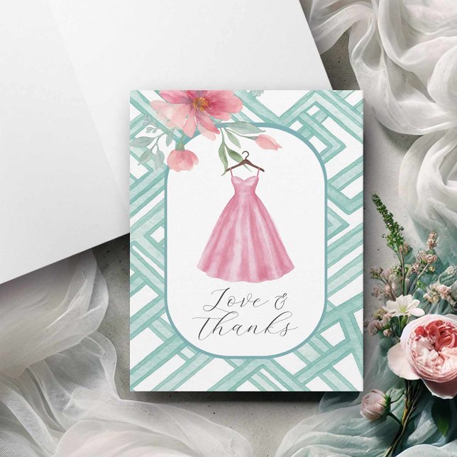 Aquarellblume Vielen Dank Karten Leere (Bridal shower card pink floral dress watercolor by Victoria Grigaliunas of Do Tell A Belle)