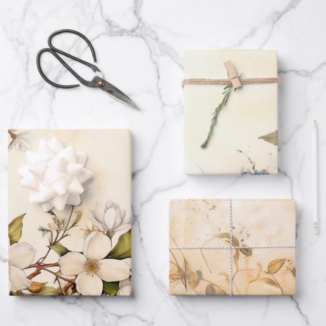 Aquarellblume Vintage Inspirierte Wrapping Sheets Geschenkpapier Set (Vorderseite)
