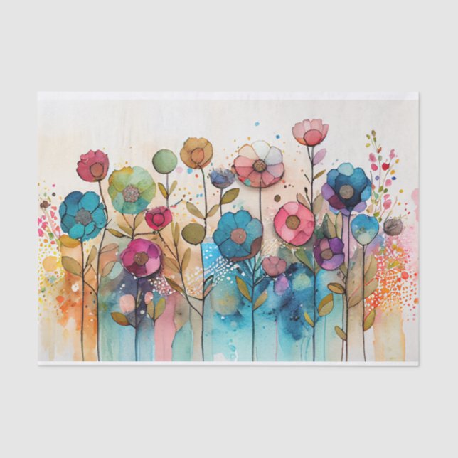 Aquarellblume Wilde Blume Whimsical Decoupage Seidenpapier (Vorderseite)
