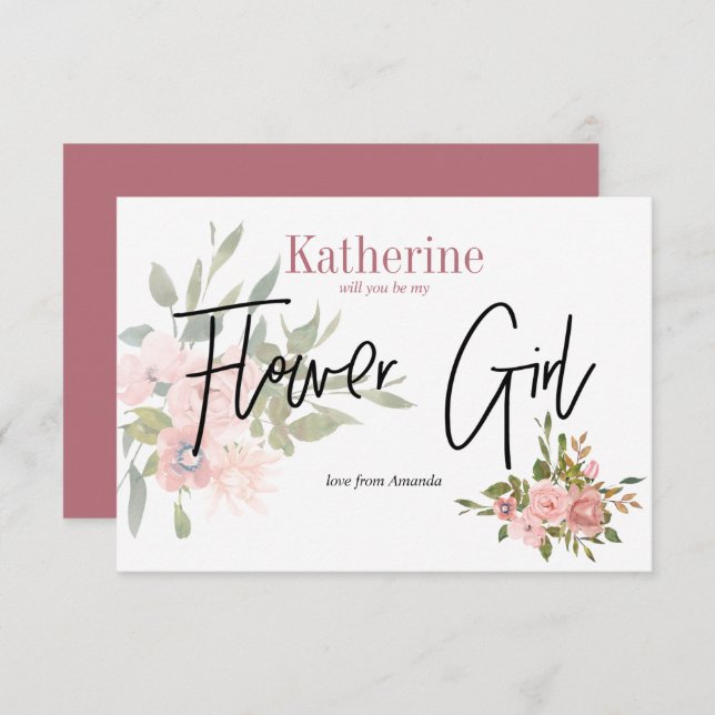 Aquarellblume wird mein Blumenmädchen sein Einladung (Vorne/Hinten)