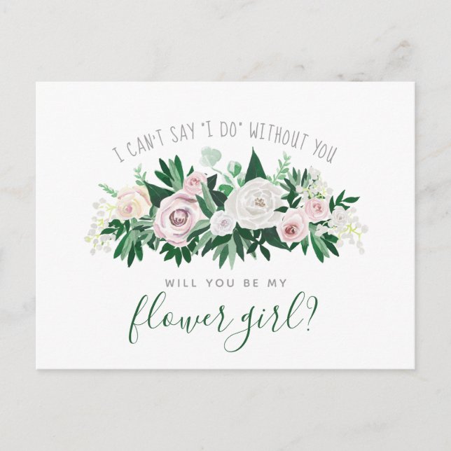 Aquarellblume wird mein Blumenmädchen sein Einladungspostkarte (Vorderseite)