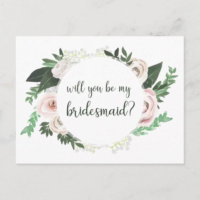 Aquarellblume wird meine Bridesmaid-Karte sein Einladungspostkarte (Vorderseite)
