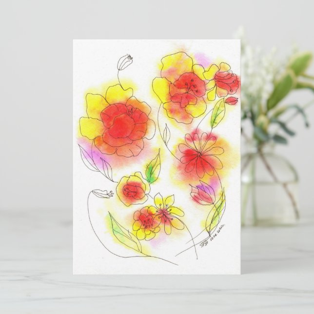 Aquarellblumen abstrakt, rot und gelb (Stehend Vorderseite)