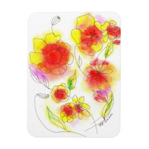 Aquarellblumen abstrakt, rot und gelb magnet