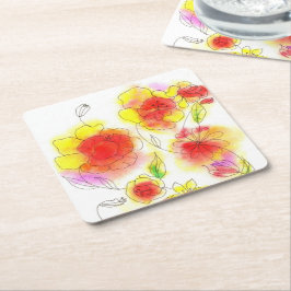 Aquarellblumen abstrakt, rot und gelb rechteckiger pappuntersetzer