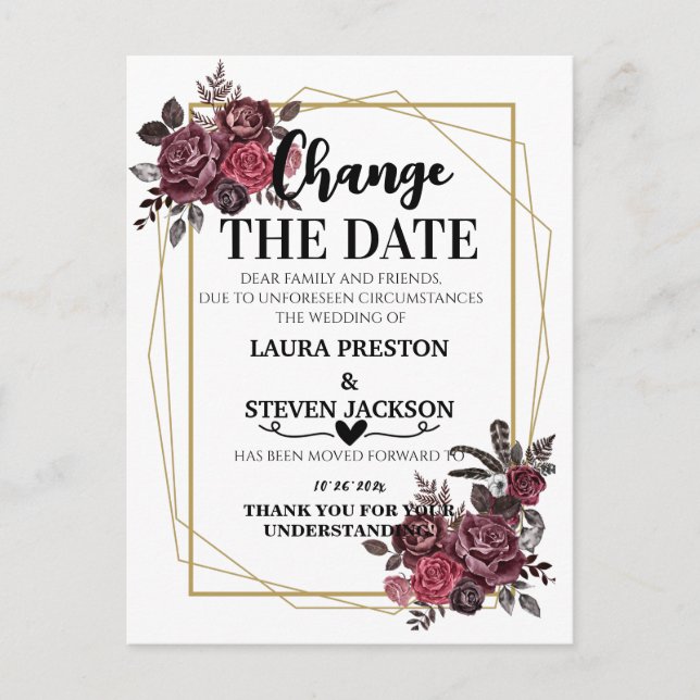 Aquarellblumen ändern das Datum Postkarte (Vorderseite)