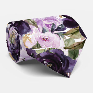 Aquarellblumen Aubergine Lila Flieder Rosen Krawatte