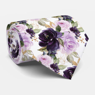 Aquarellblumen Aubergine Lila Flieder Rosen Krawatte