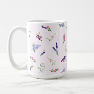 Aquarellblumen auf zarter rosa Spitzenstruktur Kaffeetasse