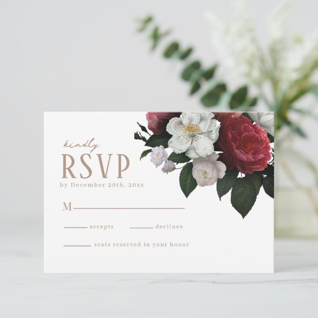 Aquarellblumen Blätter Hochzeit im Herbst RSVP Karte (Stehend Vorderseite)