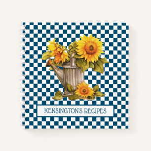 Aquarellblumen Blauer Schachbrettmuster Notizbuch