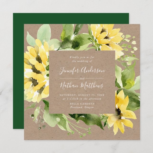 Aquarellblumen Blumen Blumenrahmen Square Hochzeit Einladung (Vorne/Hinten)