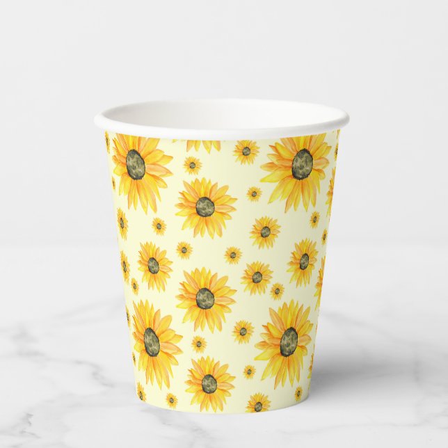 Aquarellblumen Blumenmuster Pappbecher (Vorderseite)