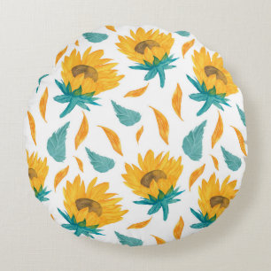 Aquarellblumen: Botanische Sommerkollektion Rundes Kissen