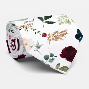 Aquarellblumen Burgunderrot Rosen Navy Krawatte