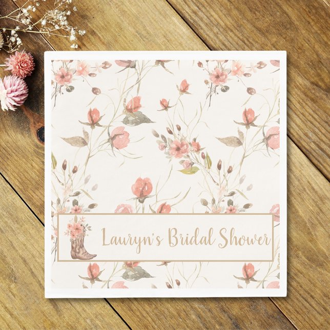 Aquarellblumen Cowgirl Bridal Dusche Napkin Serviette (Watercolor Flowers Cowgirl Bridal Shower Napkin)
