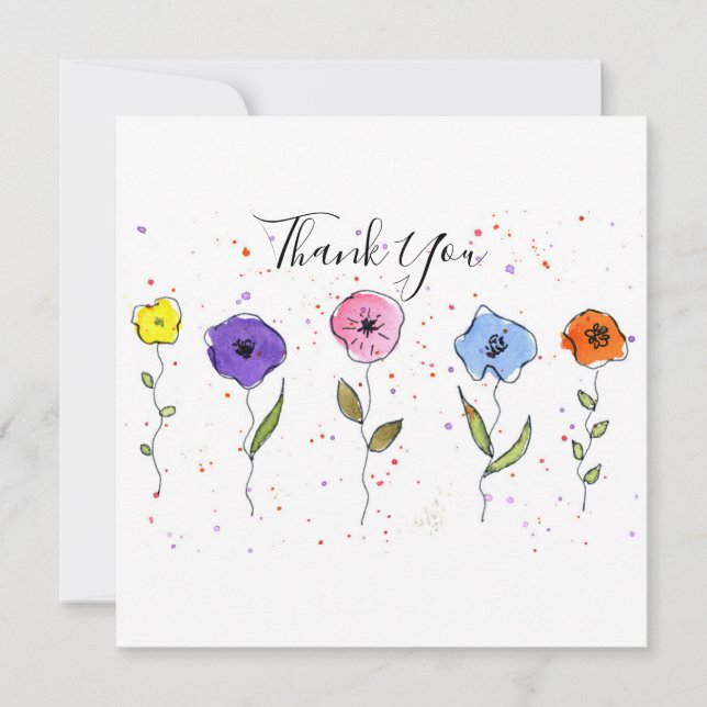 Aquarellblumen Dankeskarte (Vorderseite)