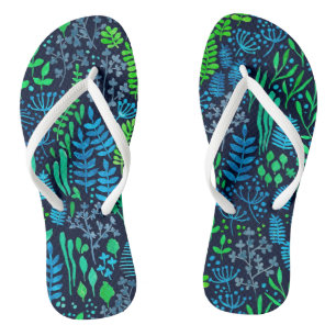 Aquarellblumen-Doodles dunkler Hintergrund Flip Flops