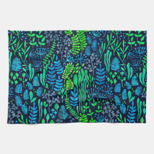 Aquarellblumen-Doodles dunkler Hintergrund Handtuch