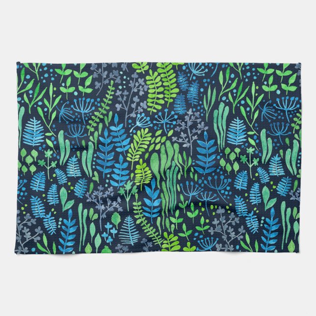 Aquarellblumen-Doodles dunkler Hintergrund Handtuch (Horizontal)