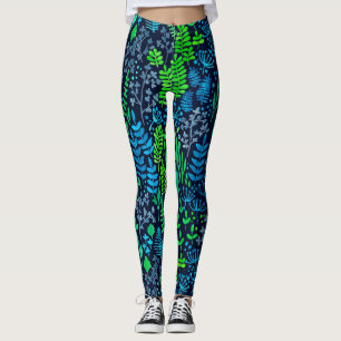 Aquarellblumen-Doodles dunkler Hintergrund Leggings