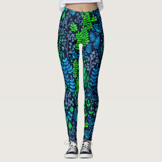 Aquarellblumen-Doodles dunkler Hintergrund Leggings