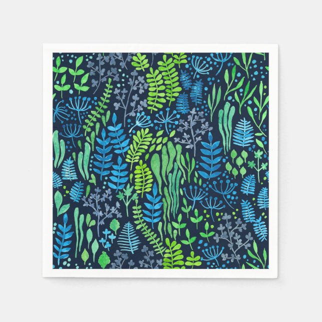 Aquarellblumen-Doodles dunkler Hintergrund Serviette (Vorderseite)