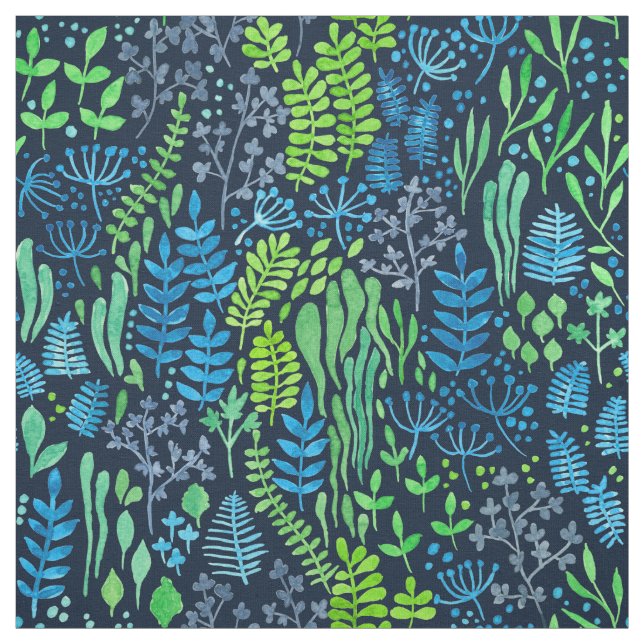 Aquarellblumen-Doodles dunkler Hintergrund Stoff (Muster)