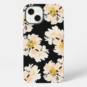 Aquarellblumen errötende Pfingstrosen auf Schwarz iPhone 13 Hülle