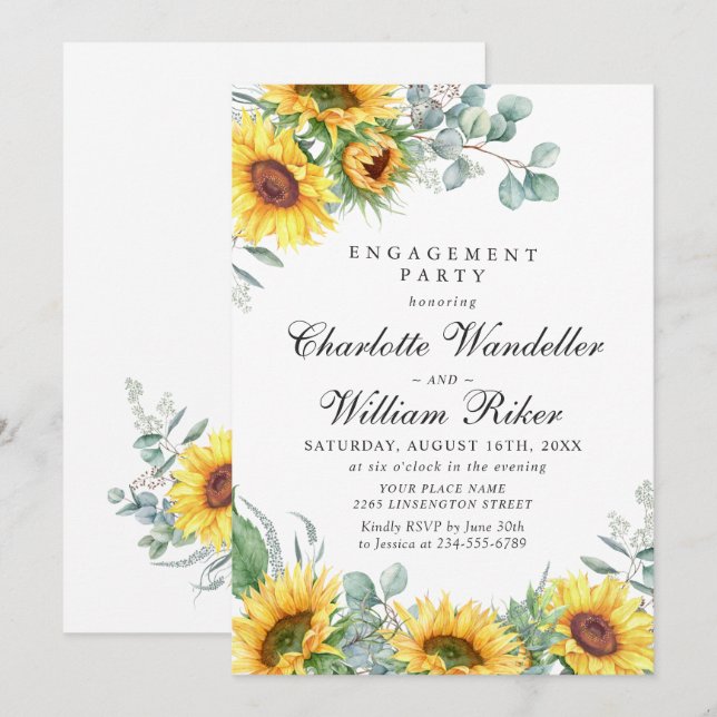 Aquarellblumen Eukalyptus ENGAGEMENT PARTEI Einladung (Vorne/Hinten)