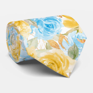 Aquarellblumen Gelbe Blaue Rosen Krawatte