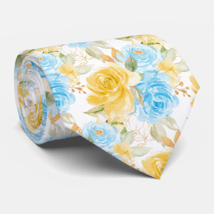 Aquarellblumen Gelbe Blaue Rosen Krawatte