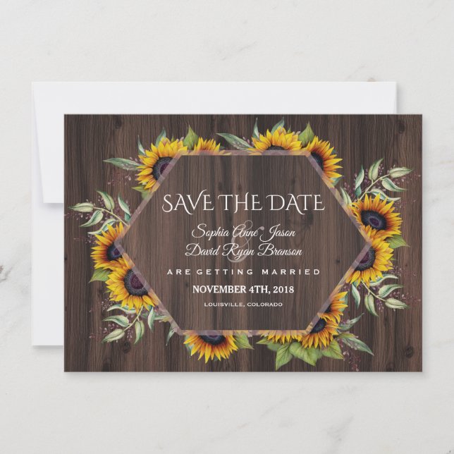 Aquarellblumen Geometrisches Holzhochzeitchen Save The Date (Vorderseite)