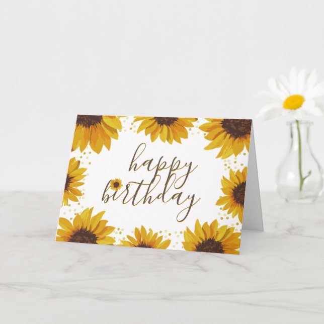 Aquarellblumen & Golddots zum Geburtstag Karte (Kleine Pflanze)