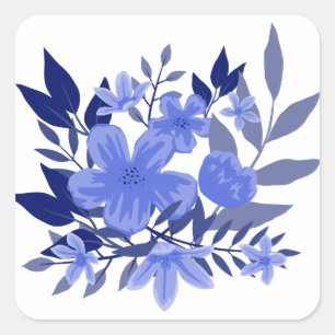 Aquarellblumen in Blau und Weiß Quadratischer Aufkleber
