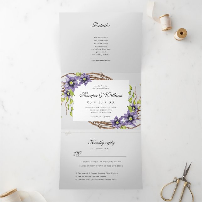 Aquarellblumen in einer Hochzeit Dreifach Gefaltete Einladung (Innenseite)