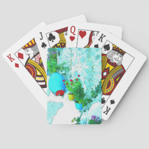 Aquarellblumen in farbenfrohen Töpfen Spielkarten