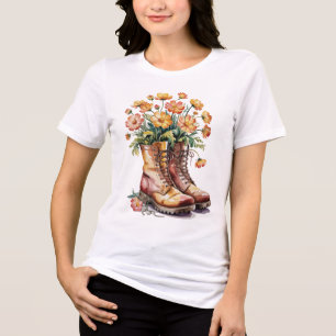 Aquarellblumen in Kampfstiefeln Einzigartige Flora Tri-Blend Shirt