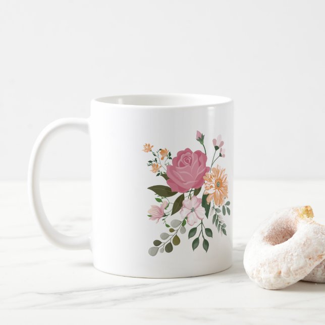 Aquarellblumen  kaffeetasse (Mit Donut)