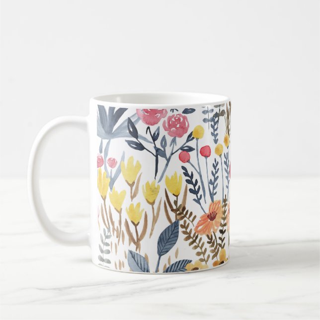 Aquarellblumen, lebendiges, nahtloses Patter Kaffeetasse (Links)