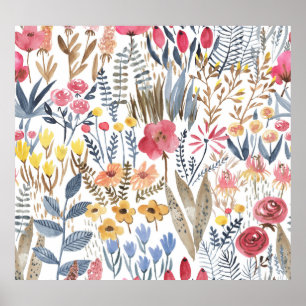 Aquarellblumen, lebendiges, nahtloses Patter Poster