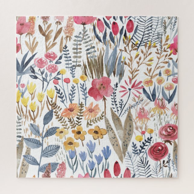 Aquarellblumen, lebendiges, nahtloses Patter Puzzle (Vertikal)