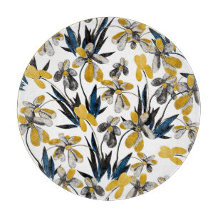Aquarellblumen: lebendiges Sommer Muster. Schneidebrett