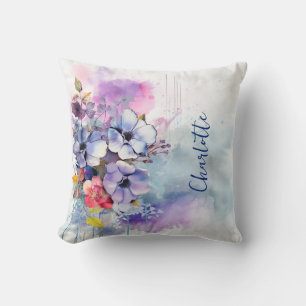 Aquarellblumen Lila Personalisiert Kissen