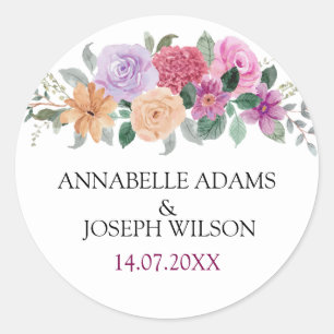 Aquarellblumen Moderne Botanische Hochzeit Runder Aufkleber