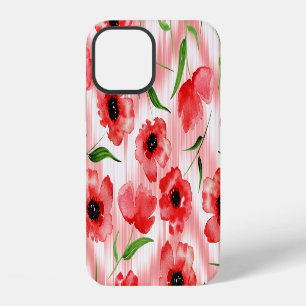 Aquarellblumen: Mohn-Pfingstrose Ikat. iPhone 12 Hülle